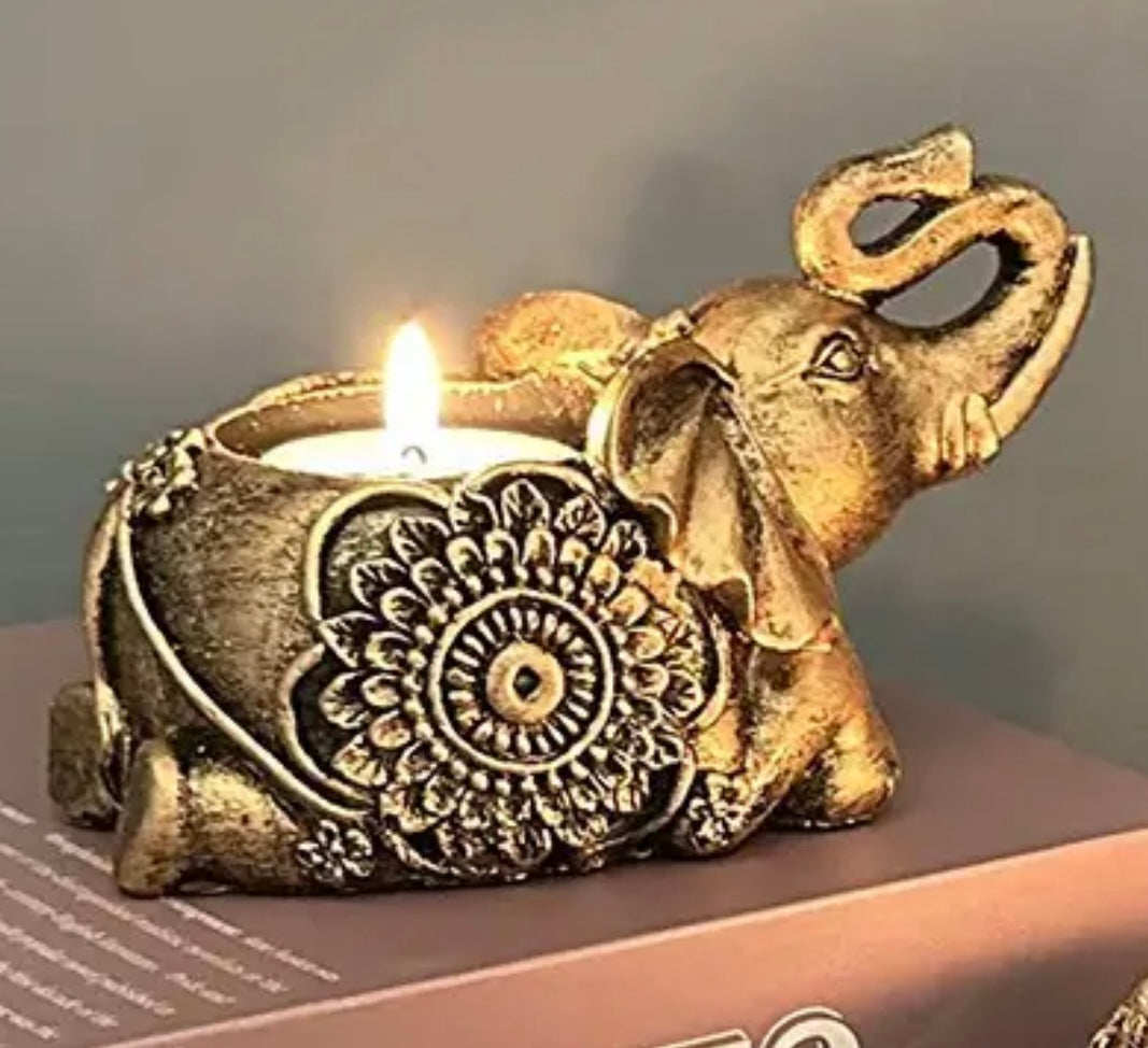 Gold elephant tea light holder